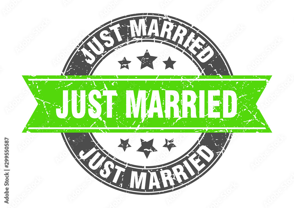 just married round stamp with green ribbon. just married just married round stamp with green ribbon. just married