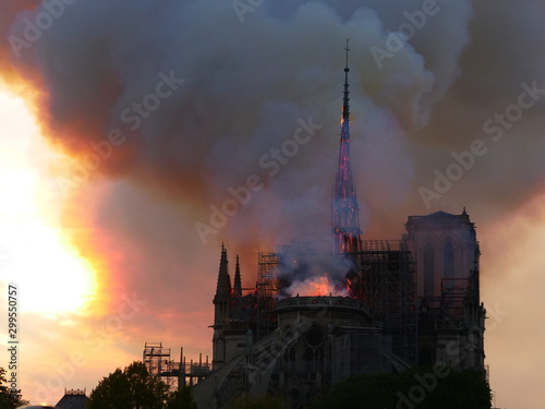 Notre Dame of Paris burning on the 15 th april 2019.