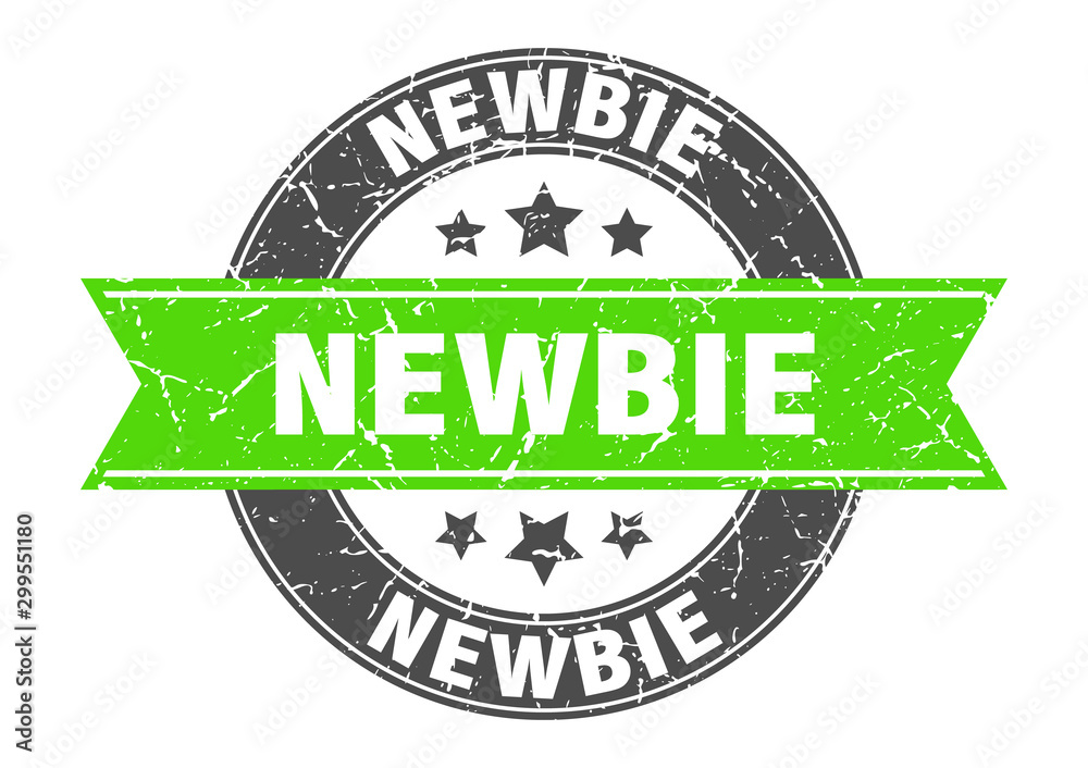 Fototapeta premium newbie round stamp with green ribbon. newbie