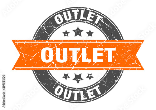 outlet round stamp with orange ribbon. outlet