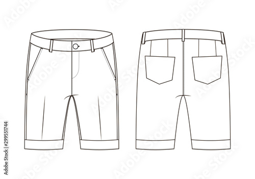 Vector illustration of jeans shorts. Front and back views