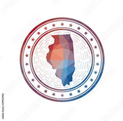 Flat low poly stamp of Illinois. Polygonal Illinois badge. Trendy vector logo of the US state.