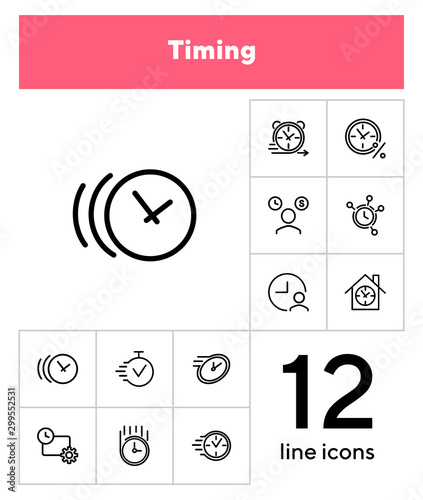 Timing line icon set. Clock, watch, percentage, stopwatch. Time concept. Can be used for topics like loan, mortgage, time is money