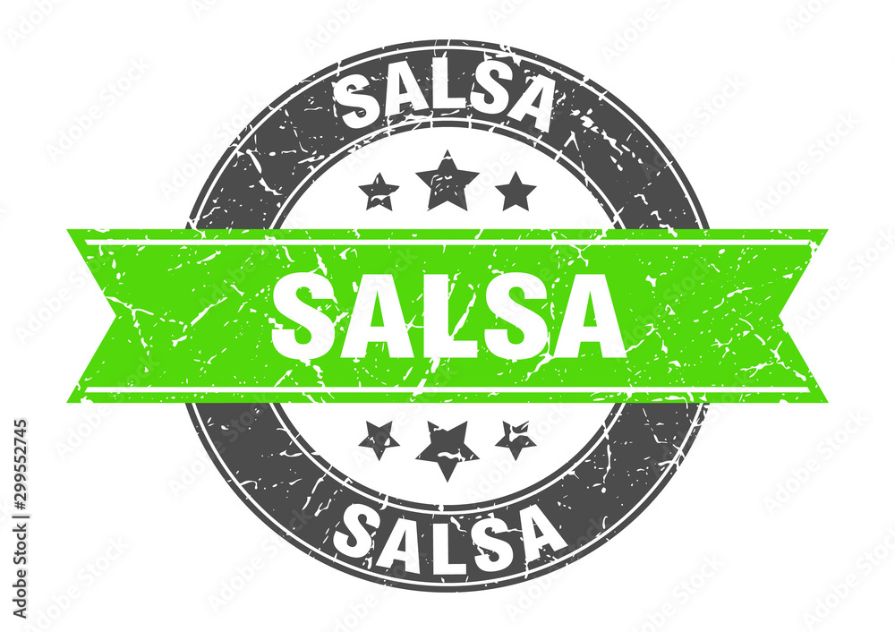 Fototapeta premium salsa round stamp with green ribbon. salsa