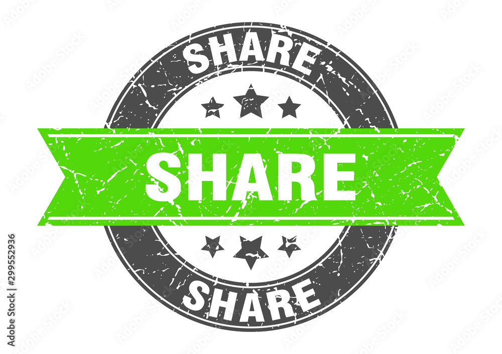 Obraz premium share round stamp with green ribbon. share
