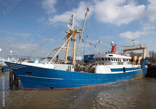 Modern Fishingboat in harbor Harlingen Netherlands