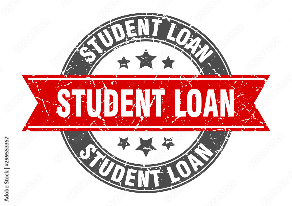 student loan round stamp with red ribbon. student loan