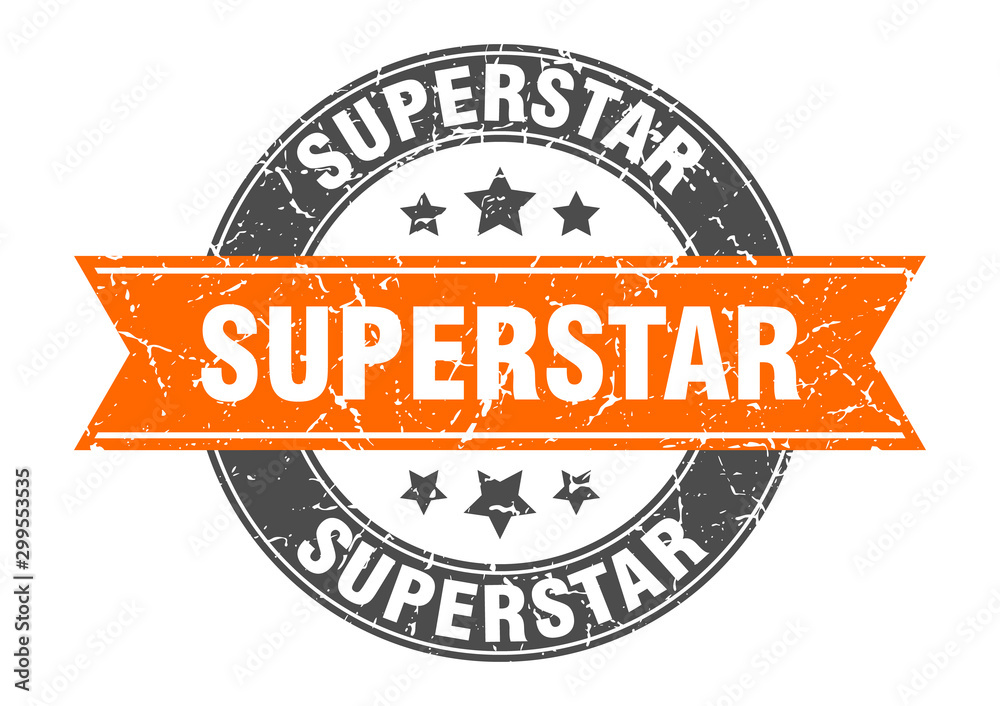 superstar round stamp with orange ribbon. superstar - obrazy, fototapety, plakaty 