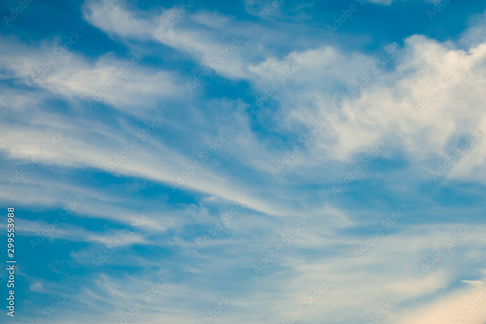 Sky background, deep blue with white clouds texture