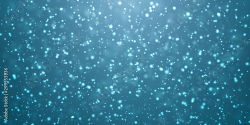 Christmas snow. Falling snowflakes on blue background. Snowfall. Vector illustration
