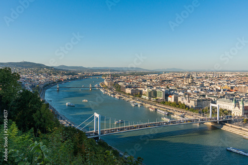 Budapest, Hungary - October 01, 2019: Panoramic cityscape view of hungarian capital city and Danube river of Budapest from the Gellert Hill. © nedomacki