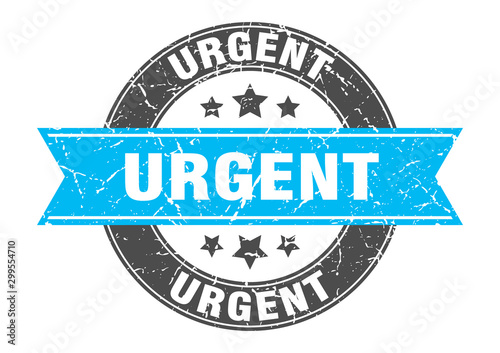 urgent round stamp with turquoise ribbon. urgent