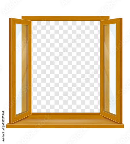 open wooden window with transparent glass for design vector illustration