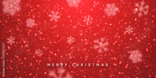 Christmas snow. Falling snowflakes on red background. Snowfall. Vector illustration