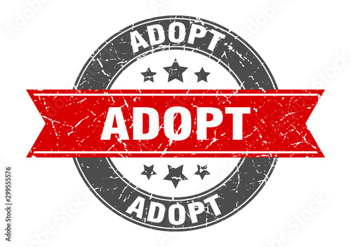 adopt round stamp with red ribbon. adopt