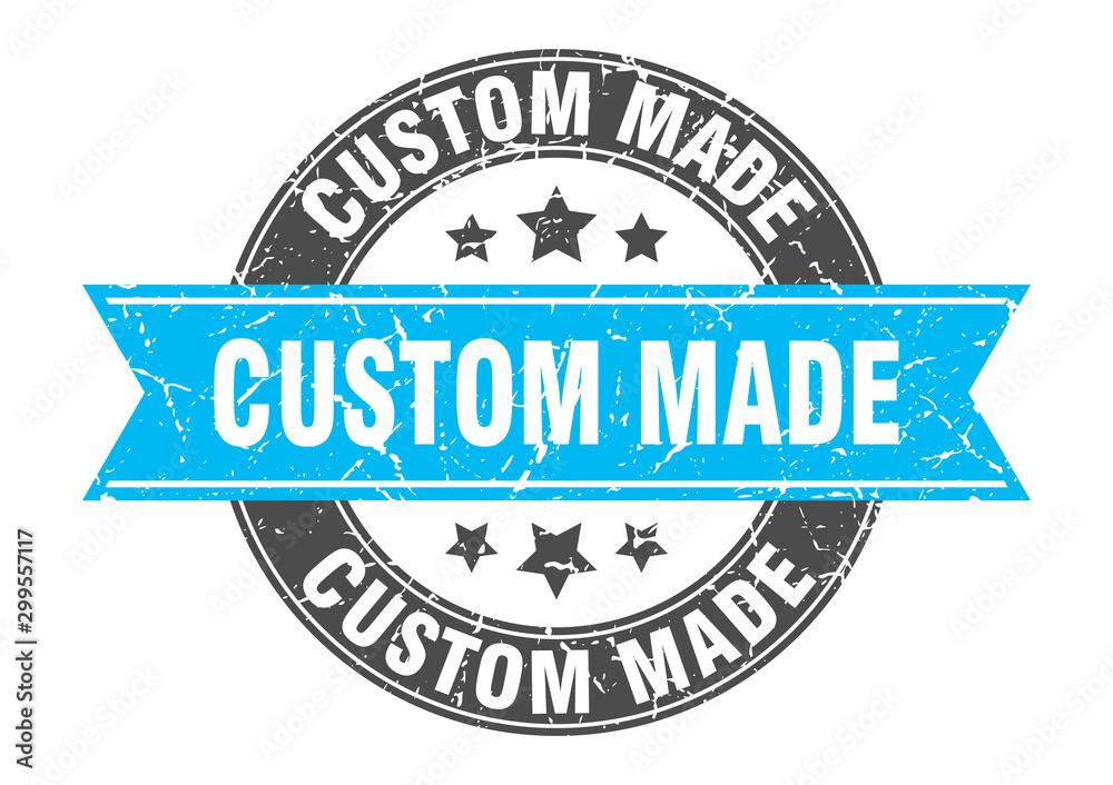 Fototapeta premium custom made round stamp with turquoise ribbon. custom made