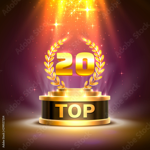 Top 20 best podium award sign, golden object. photo