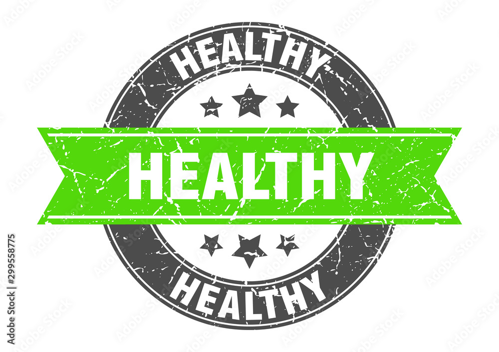 Obraz premium healthy round stamp with green ribbon. healthy