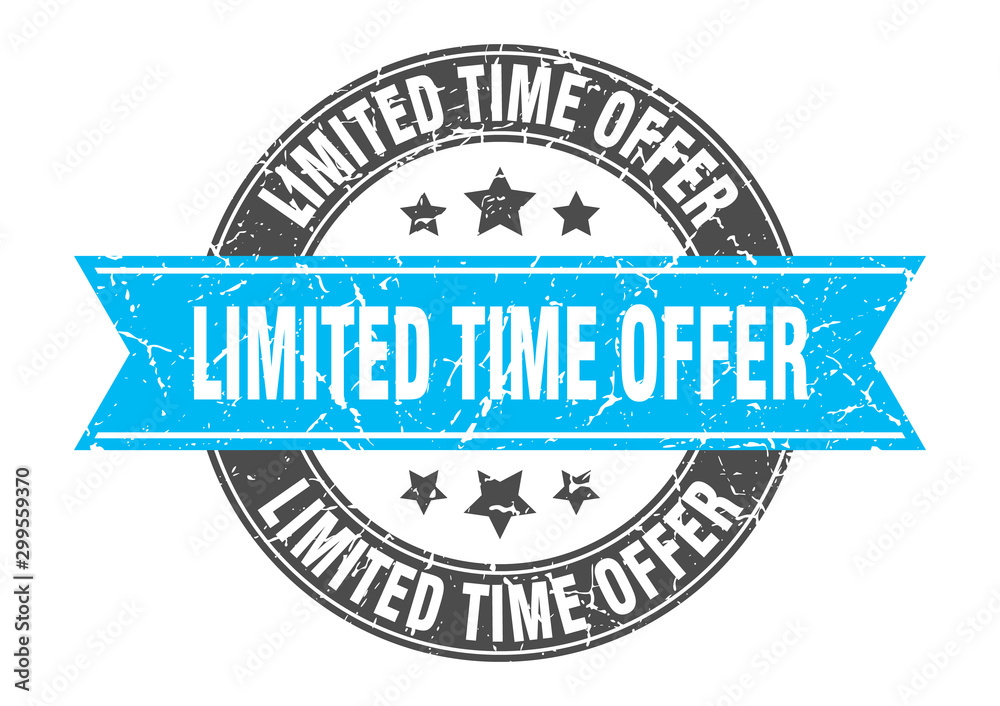 limited time offer round stamp with turquoise ribbon. limited time offer