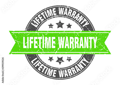 lifetime warranty round stamp with green ribbon. lifetime warranty