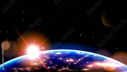 Night Side Of Earth From Space On Sunrise