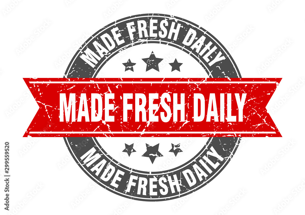 made fresh daily round stamp with red ribbon. made fresh daily made fresh daily round stamp with red ribbon. made fresh daily