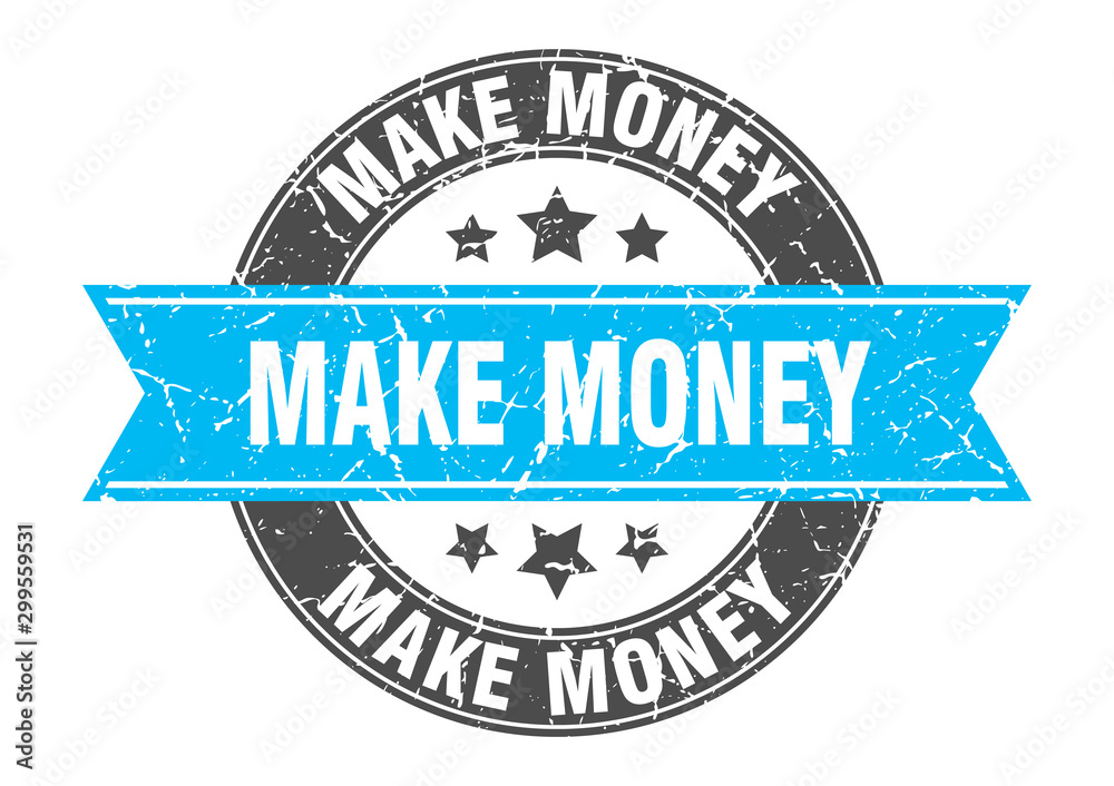 make money round stamp with turquoise ribbon. make money