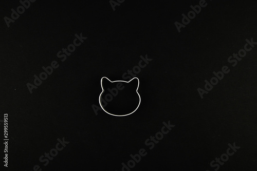 cat logo on a black background. Cat head logo. Abstract logo with a cat's head in black and white. Metolic cat. photo