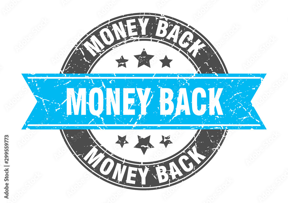 money back round stamp with turquoise ribbon. money back money back round stamp with turquoise ribbon. money back