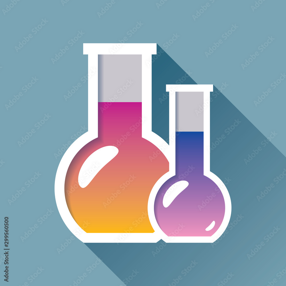 Bulbs icon in flat style, flask with yellow liquid and purple. Elixir bottles. Vector design element on color background for you projects Bulbs icon in flat style, flask with yellow liquid and purple. Elixir bottles. Vector design element on color background for you projects