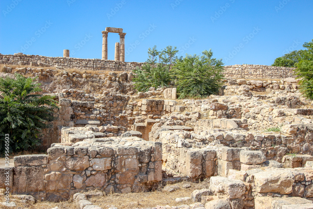Temple of Hercules - Ancient Roman architecture located in Amman Citadel Jordan 