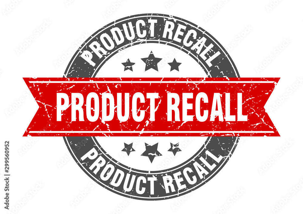 product recall round stamp with red ribbon. product recall