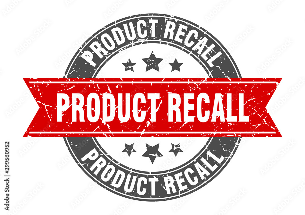 Obraz premium product recall round stamp with red ribbon. product recall
