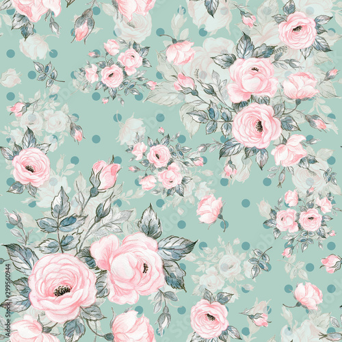 Seamless pattern of bouquets of roses in pencils A