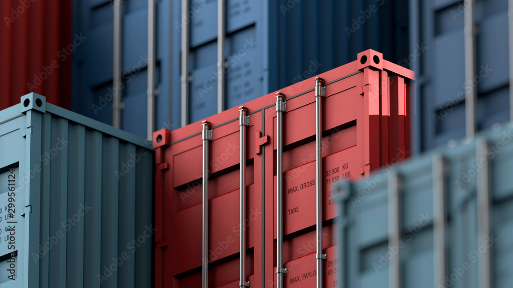 Stack of containers box, Cargo freight ship for import export logistics - obrazy, fototapety, plakaty 