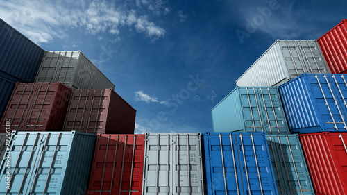 Stack of containers box, Cargo freight ship for import export logistics