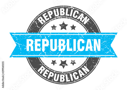republican round stamp with turquoise ribbon. republican
