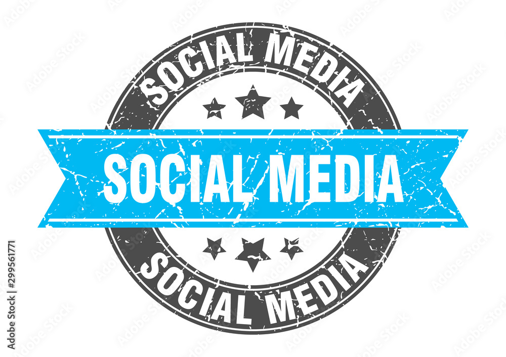 social media round stamp with turquoise ribbon. social media