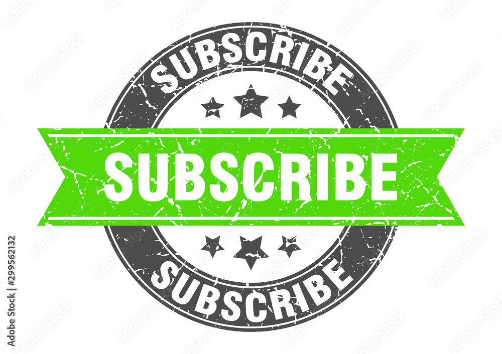 Obraz premium subscribe round stamp with green ribbon. subscribe