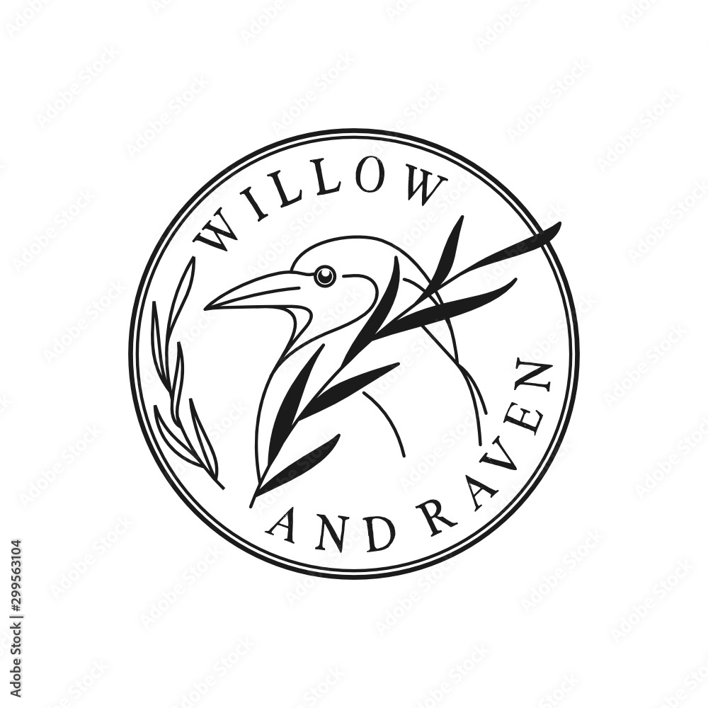 Willow leaves and Raven Logo Design Inspiration custom logo design vector