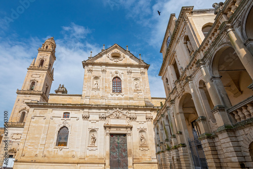 The Baroque style of the ancient Lecce Cathedral in the old town of Lecce, Apulia, Italy.
