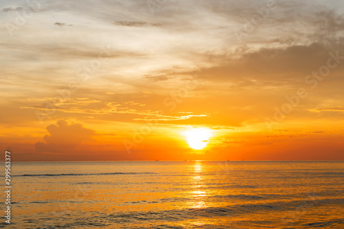 Sky and clouds with a beautiful light morning in the sea for travel on holidays  Songkhla Thailand 