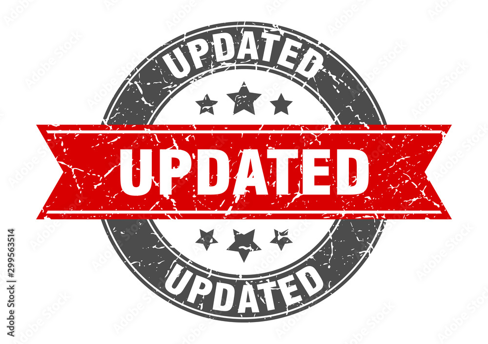 Obraz premium updated round stamp with red ribbon. updated