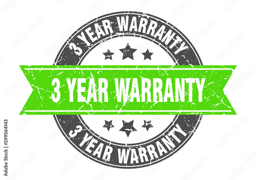 Fototapeta premium 3 year warranty round stamp with green ribbon. 3 year warranty