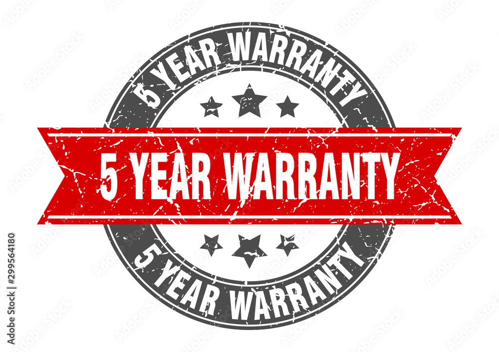 5 year warranty round stamp with red ribbon. 5 year warranty 5 year warranty round stamp with red ribbon. 5 year warranty
