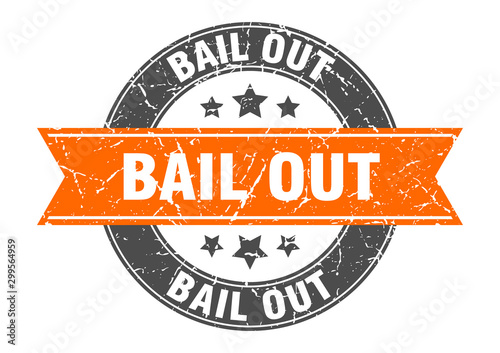 bail out round stamp with orange ribbon. bail out