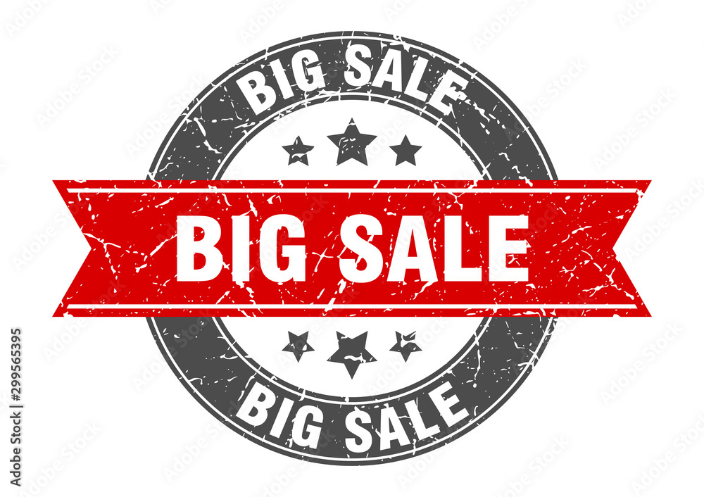 Fototapeta premium big sale round stamp with red ribbon. big sale