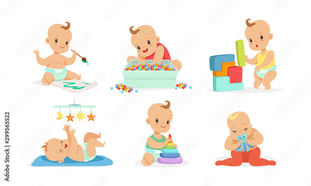 Cute babies play and draw. Vector illustration on a white background. Cute babies play and draw. Vector illustration on a white background.