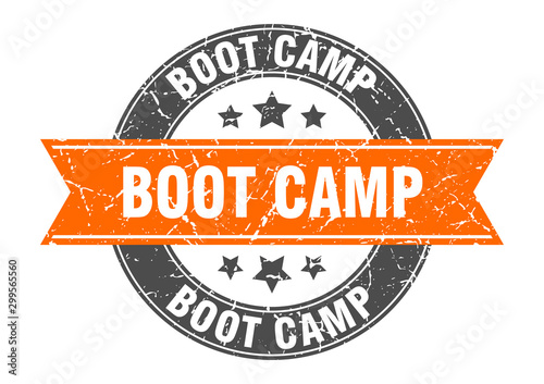boot camp round stamp with orange ribbon. boot camp