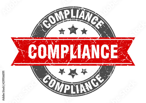 compliance round stamp with red ribbon. compliance